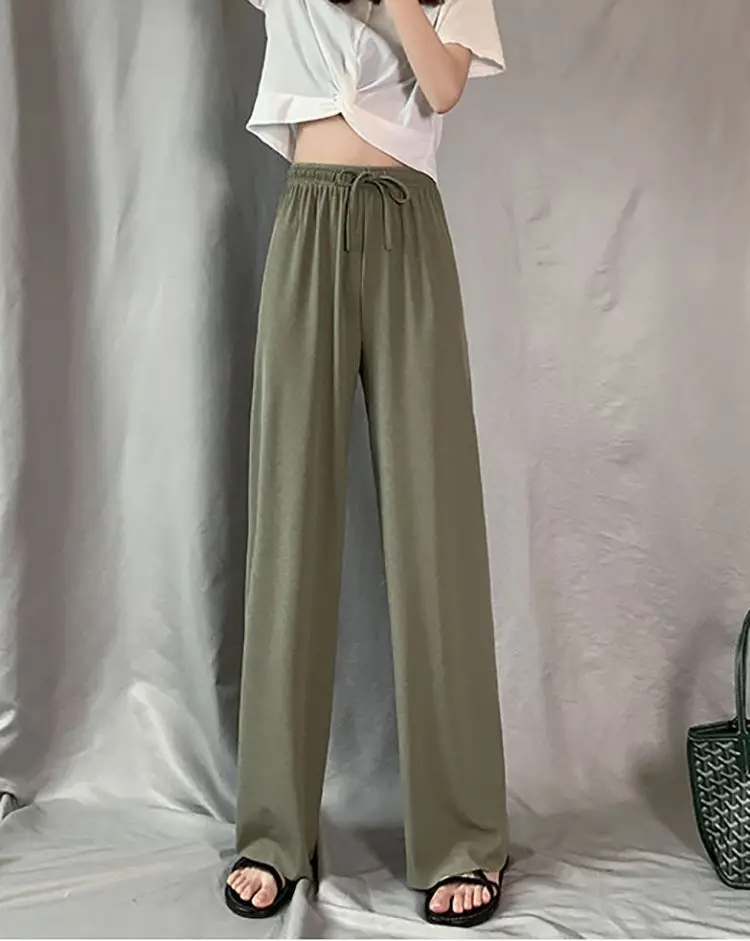 Women Ice Silk High Waist Draped Pants Summer — feature 25