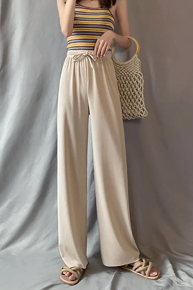 Women Ice Silk High Waist Draped Pants Summer — feature 27