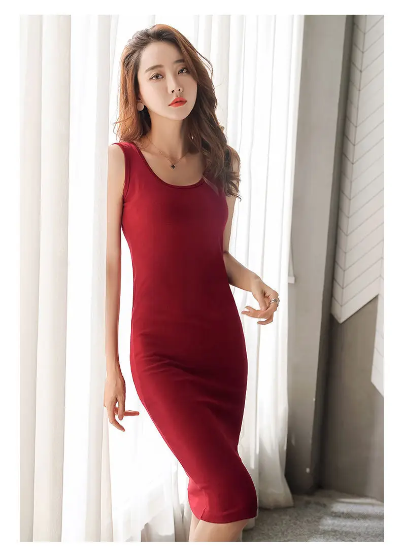 Red Long Sleeve Vest Bottoming Dress Plus Size Women — feature 8