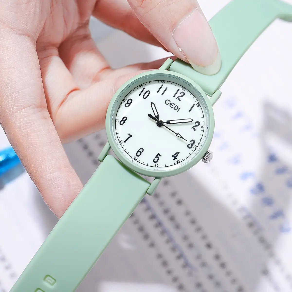 Goldie Silicone Student Watch Mint Green Waterproof Quartz - Image 10