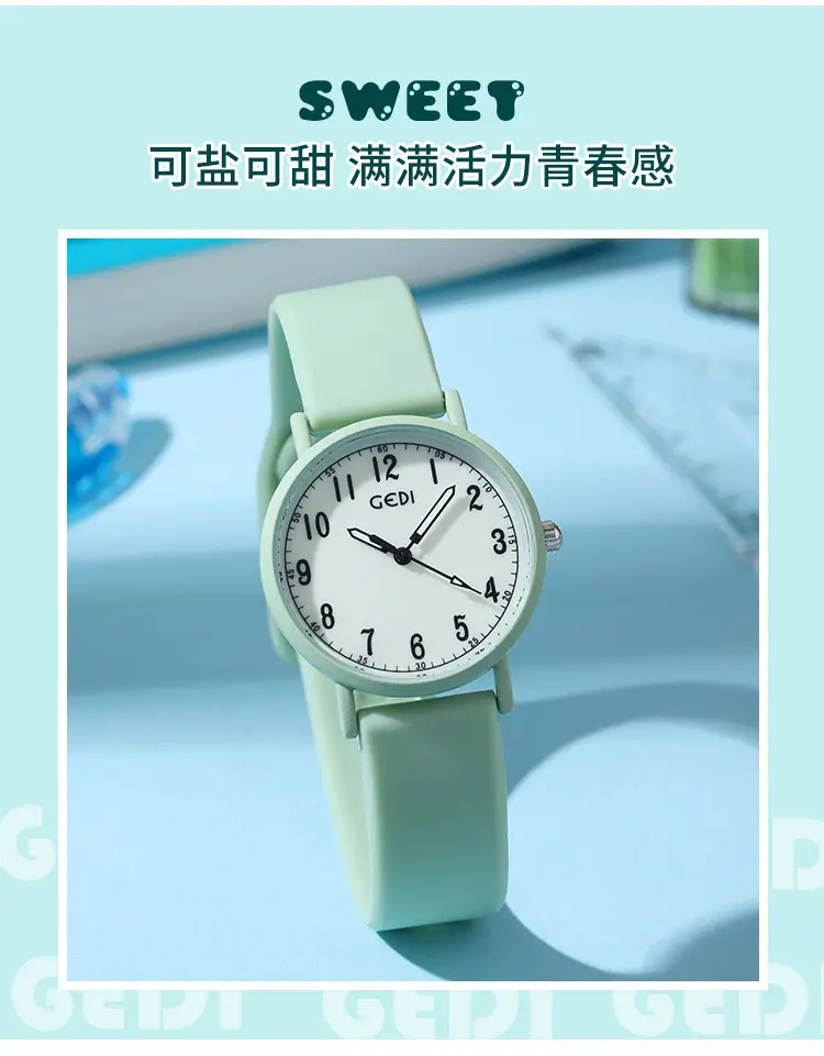 Goldie Silicone Student Watch Mint Green Waterproof Quartz — feature 2