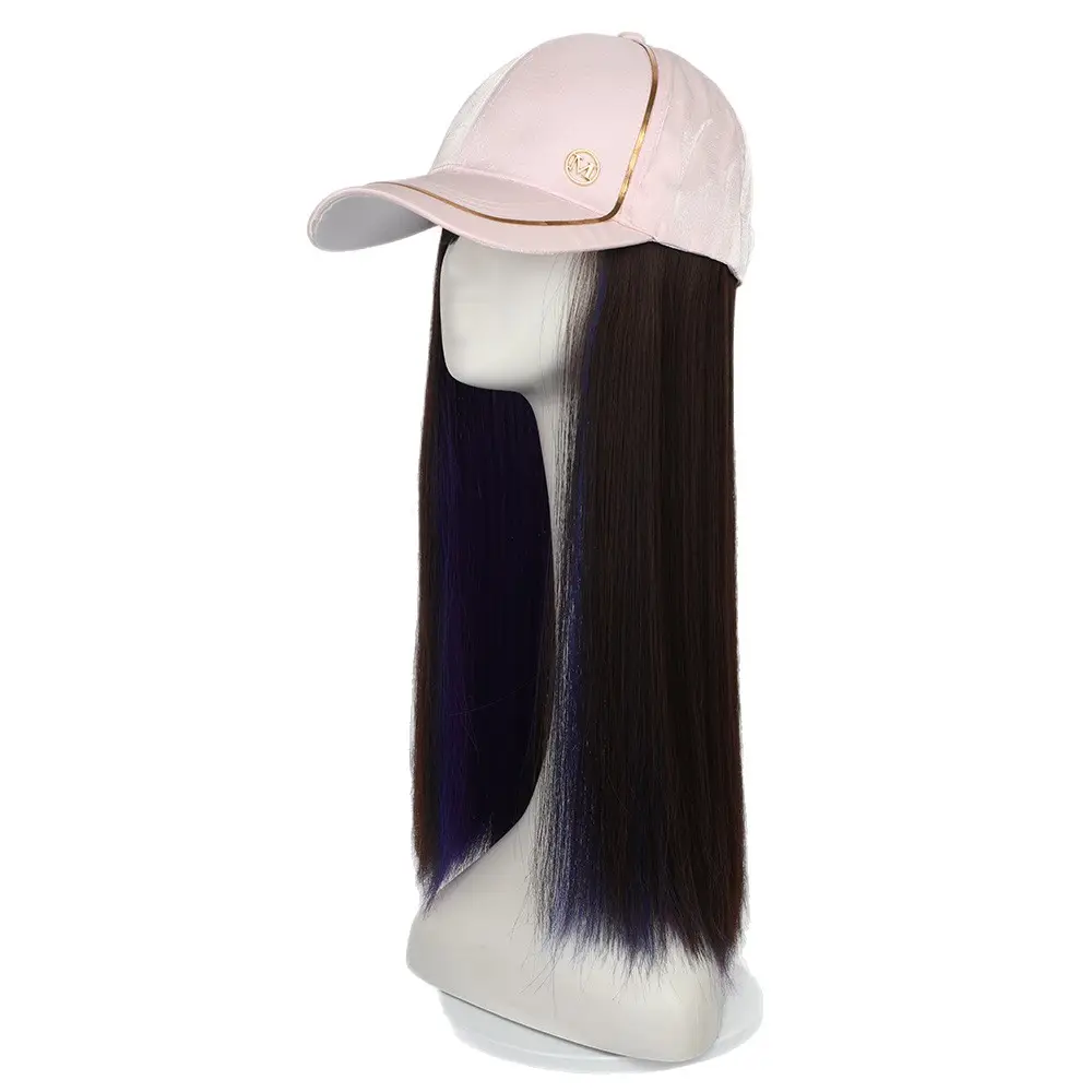 Women's Long Straight Hair Cap Wig Brown Green Purple