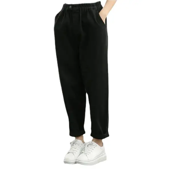 Women Solid Color Cropped Elastic Waist Pants - Image 8