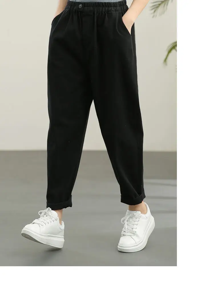 Women Solid Color Cropped Elastic Waist Pants — feature 10