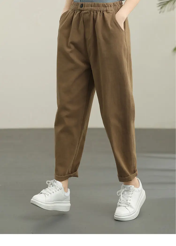 Women Solid Color Cropped Elastic Waist Pants — feature 8