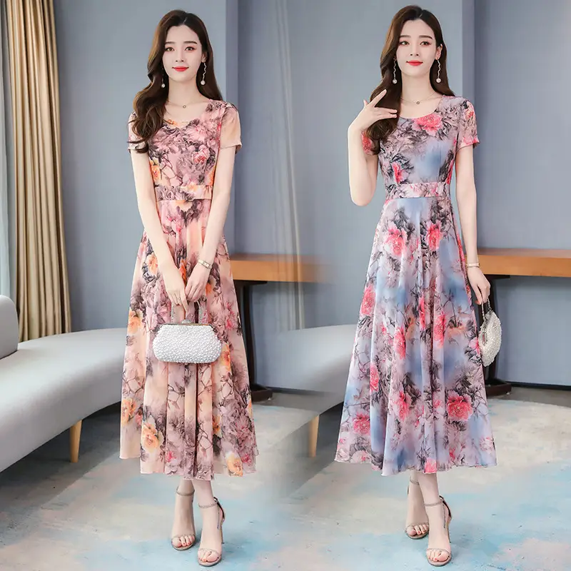 Women Floral A-Line Skirt Dress Summer Medium Length - Image 4