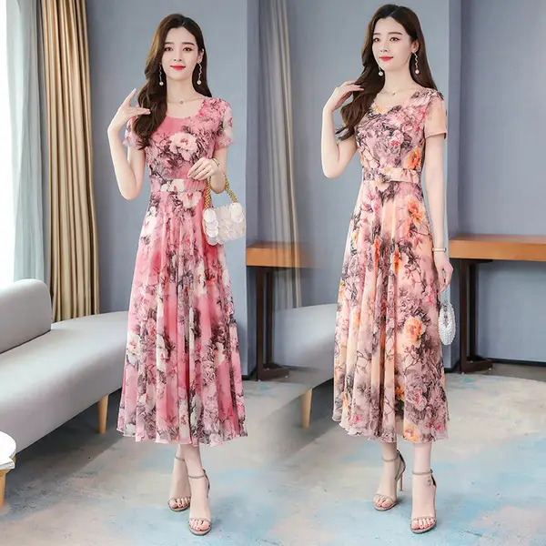Women Floral A-Line Skirt Dress Summer Medium Length - Image 5