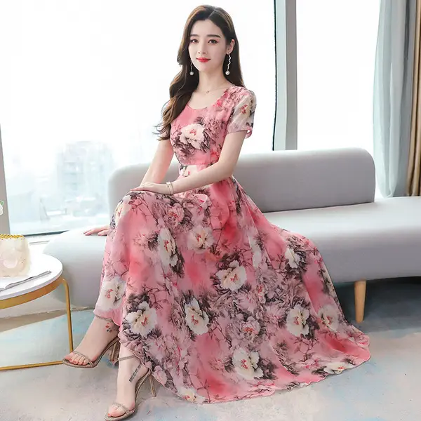 Women Floral A-Line Skirt Dress Summer Medium Length - Image 6