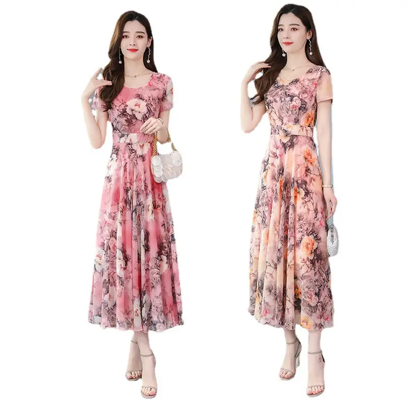 Women Floral A-Line Skirt Dress Summer Medium Length - Image 8