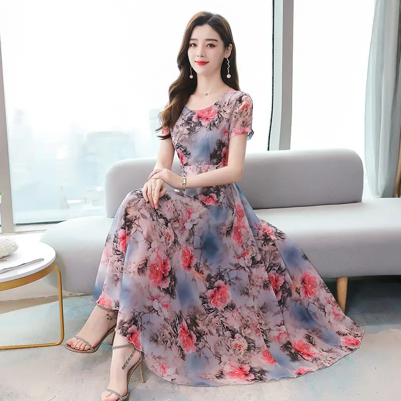 Women Floral A-Line Skirt Dress Summer Medium Length - Image 2