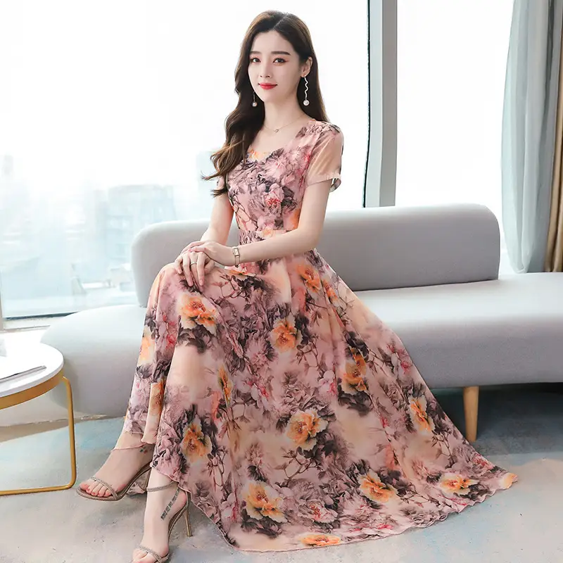 Women Floral A-Line Skirt Dress Summer Medium Length - Image 3
