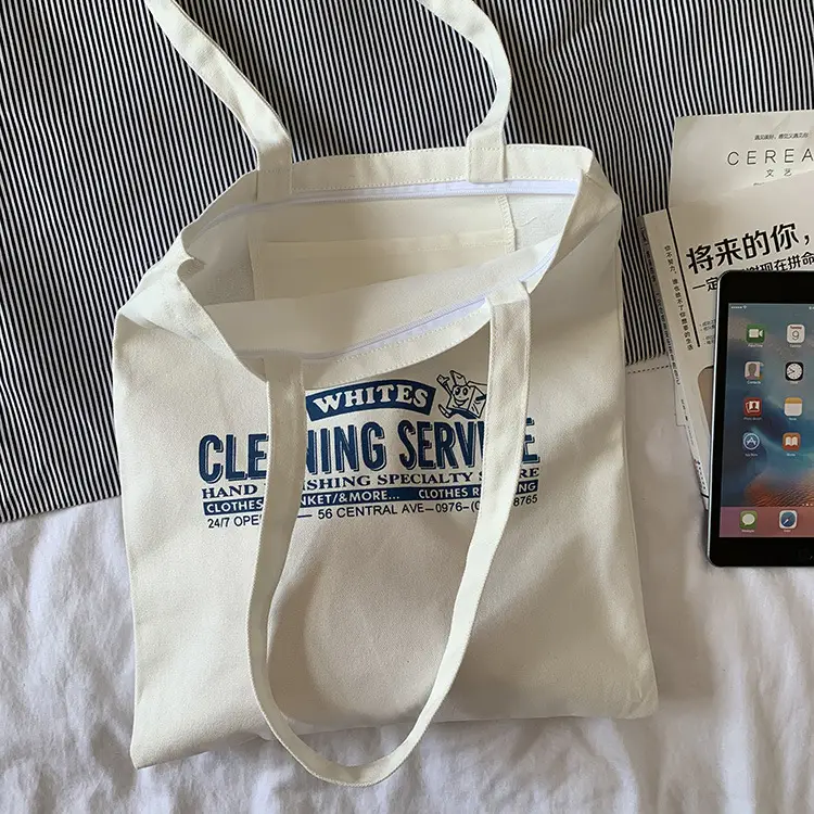 New Ins Shoulder Canvas Bag Trendy Korean Style Artistic Simple Letter Student Canvas Shopping Bag for Men and Women — feature 3