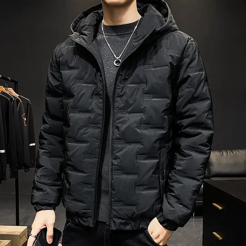 Men's Black Hooded Cotton Puffer Jacket Winter 2024 - Image 5