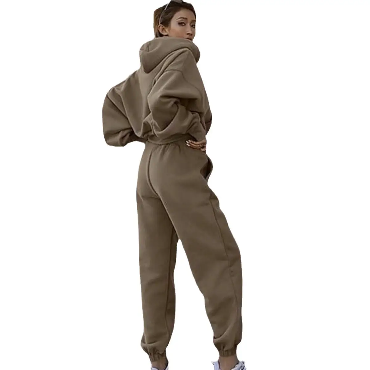 Women's 2023 Casual Sweatshirt Track Suit Brown Grey - Image 9