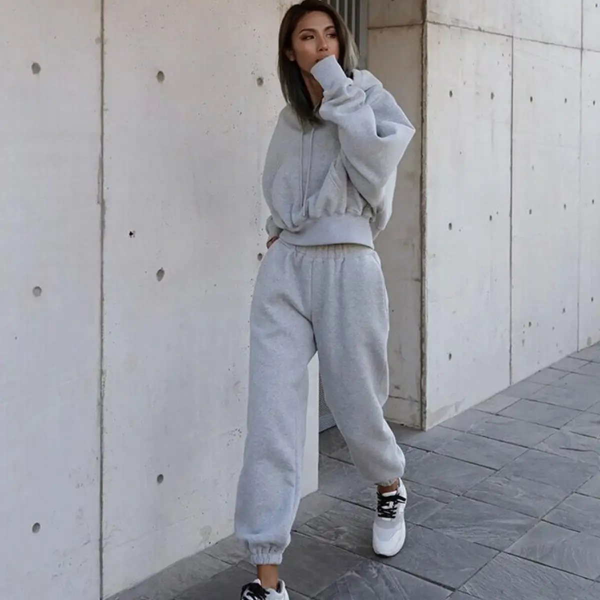 Women's 2023 Casual Sweatshirt Track Suit Brown Grey - Image 3
