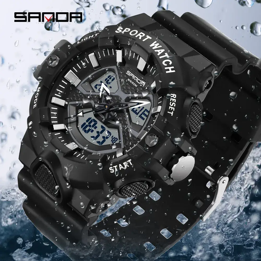 Sanda Black Sport Match Waterproof Electronic Watch for Youth - Image 7