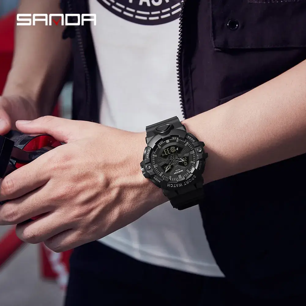 Sanda Black Sport Match Waterproof Electronic Watch for Youth - Image 8