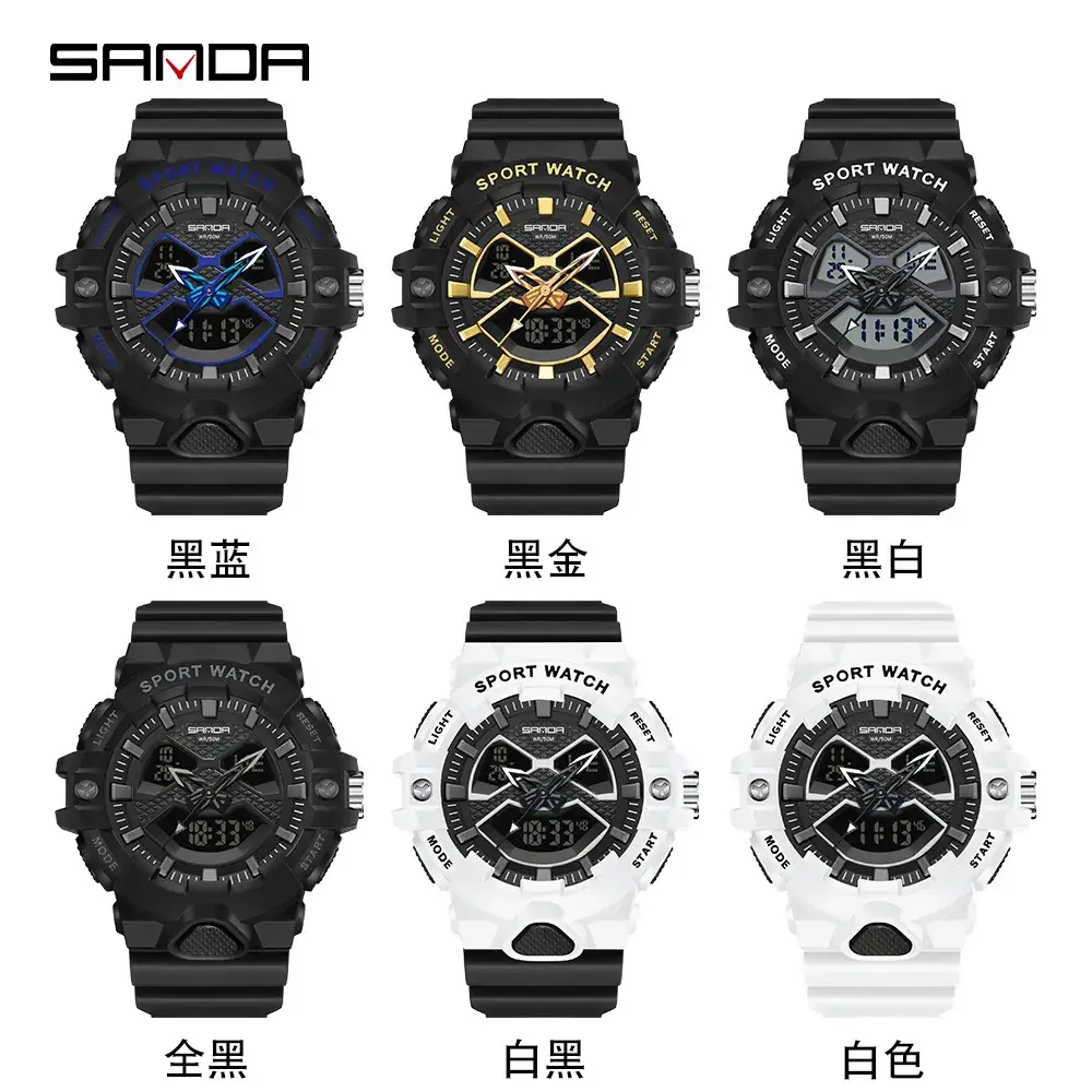 Sanda Black Sport Match Waterproof Electronic Watch for Youth - Image 9