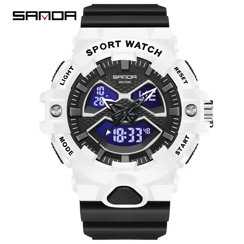 Sanda Black Sport Match Waterproof Electronic Watch for Youth - Image 2