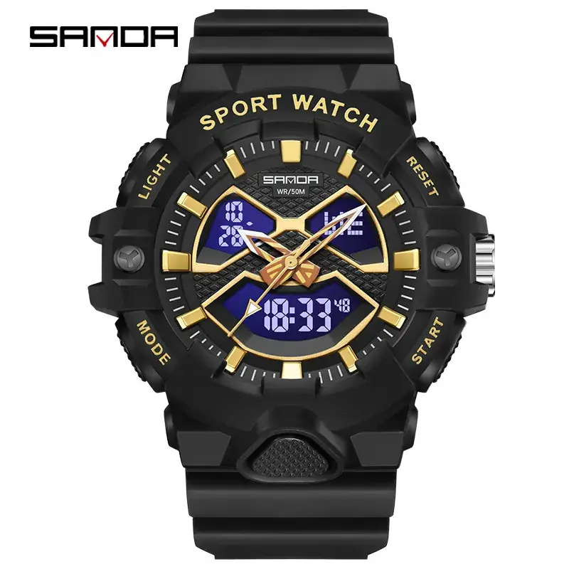 Sanda Black Sport Match Waterproof Electronic Watch for Youth - Image 5