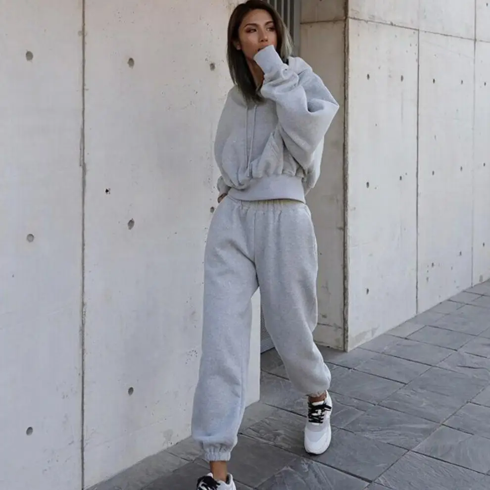 Women's Grey Sweatshirt Track Suit Casual Winter Set — feature 10