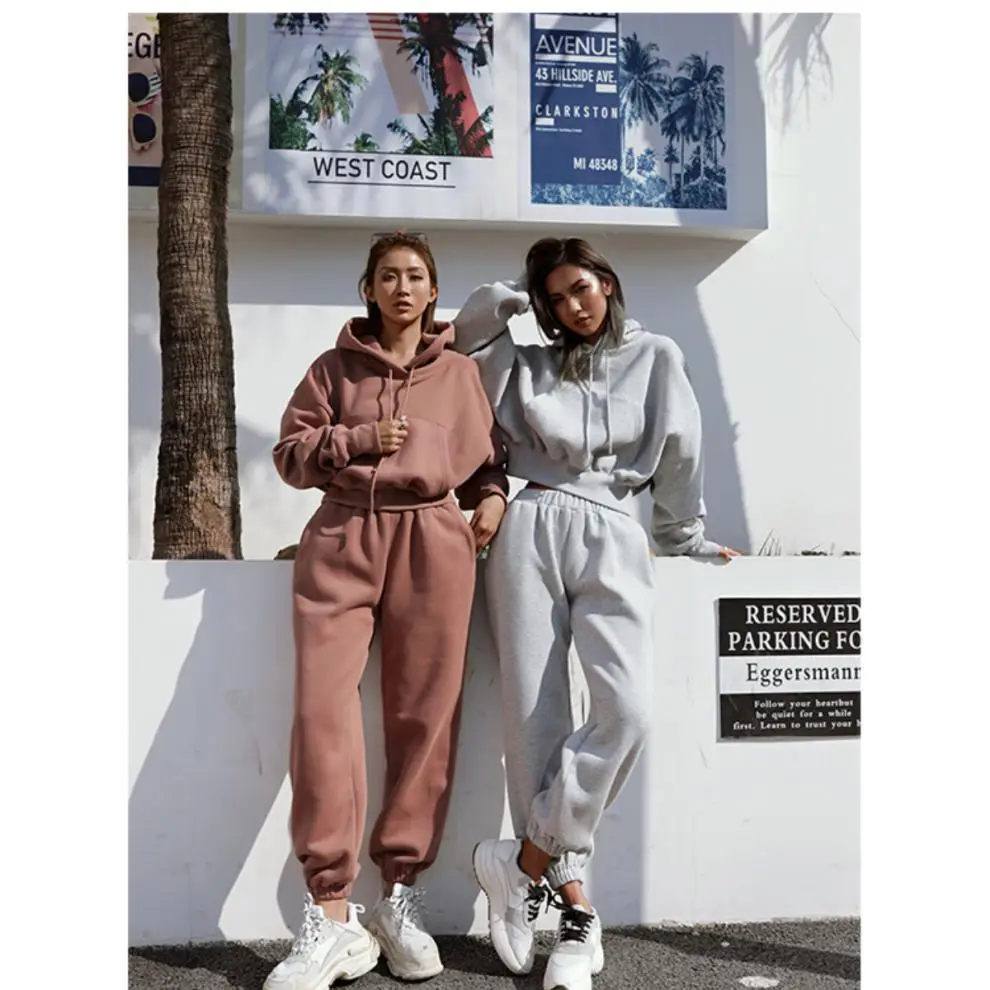 Women's Grey Sweatshirt Track Suit Casual Winter Set — feature 6