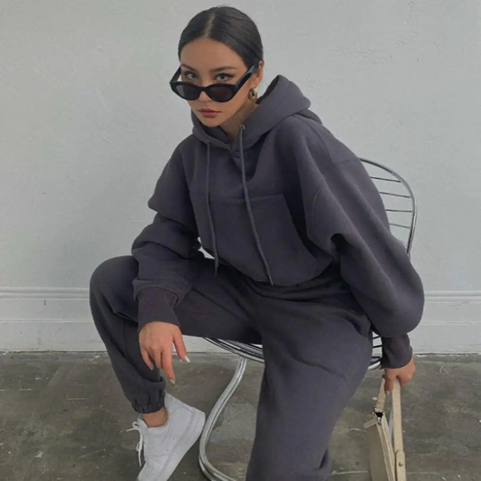Women's Grey Sweatshirt Track Suit Casual Winter Set — feature 9