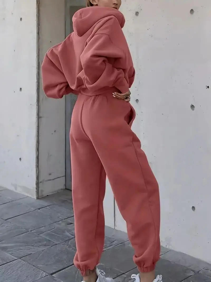Women's Grey Sweatshirt Track Suit Casual Winter Set - Image 2