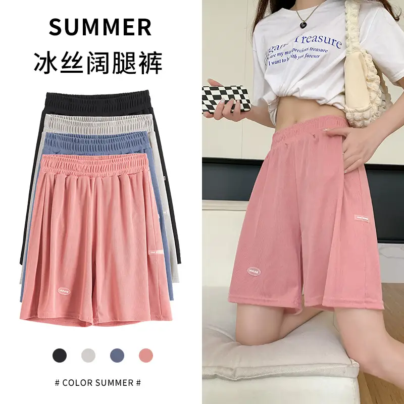 Women Ice Silk Slimming Shorts Blue High Waist - Image 3