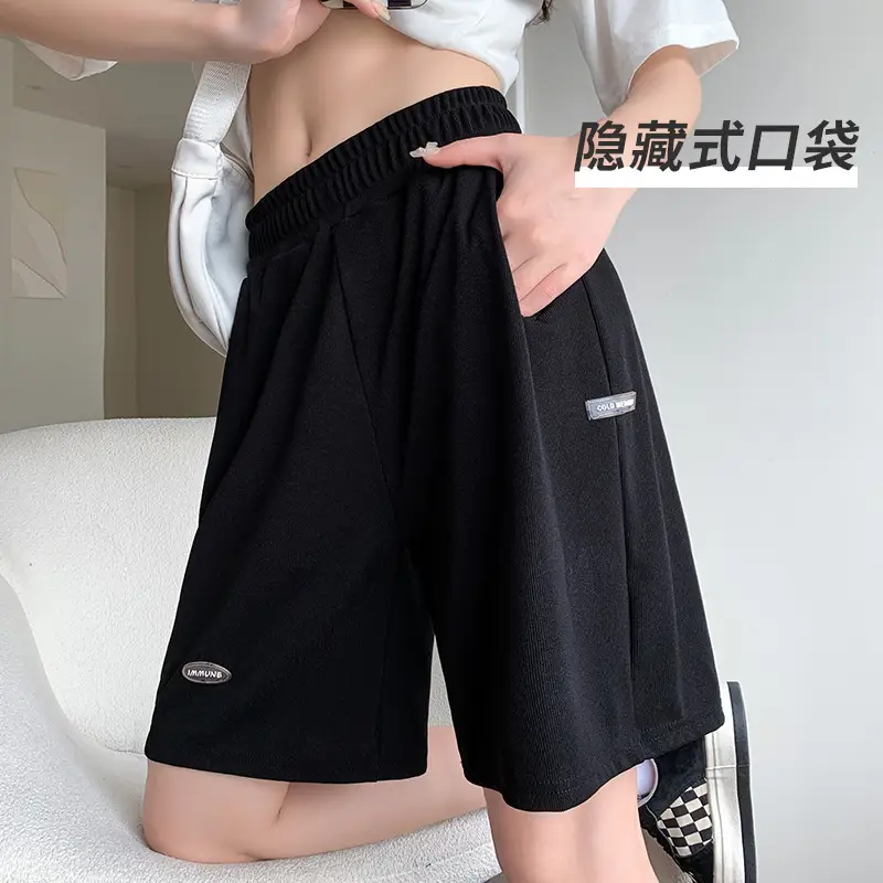 Women Ice Silk Slimming Shorts Blue High Waist - Image 5