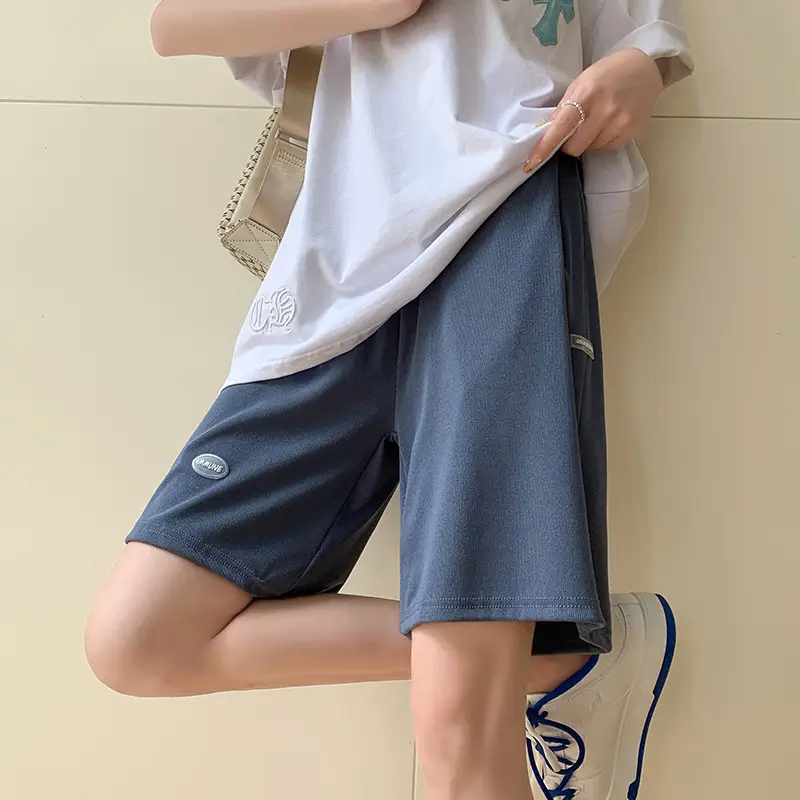 Women Ice Silk Slimming Shorts Blue High Waist - Image 2