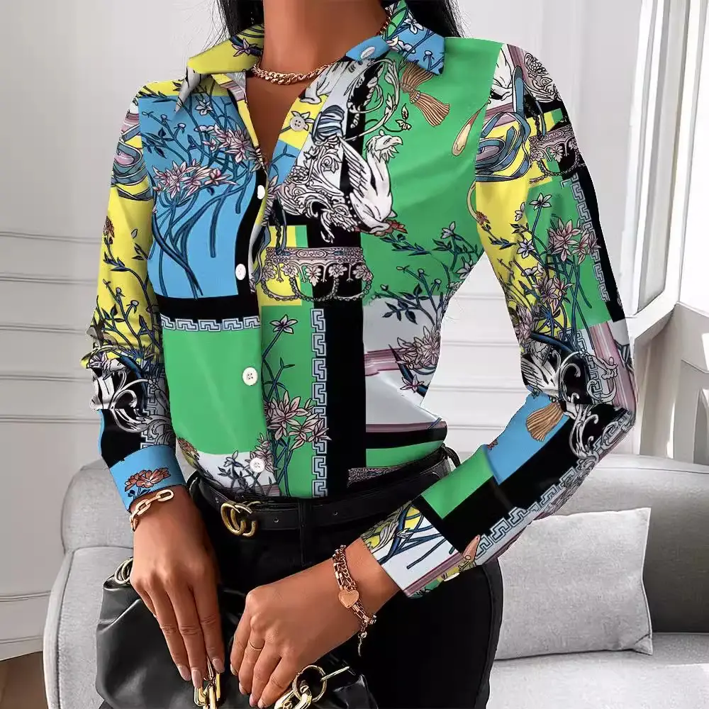 Black Printed Long Sleeve Women's Shirt with Chain Design - Image 11