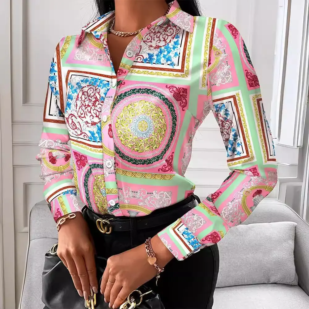 Black Printed Long Sleeve Women's Shirt with Chain Design - Image 12