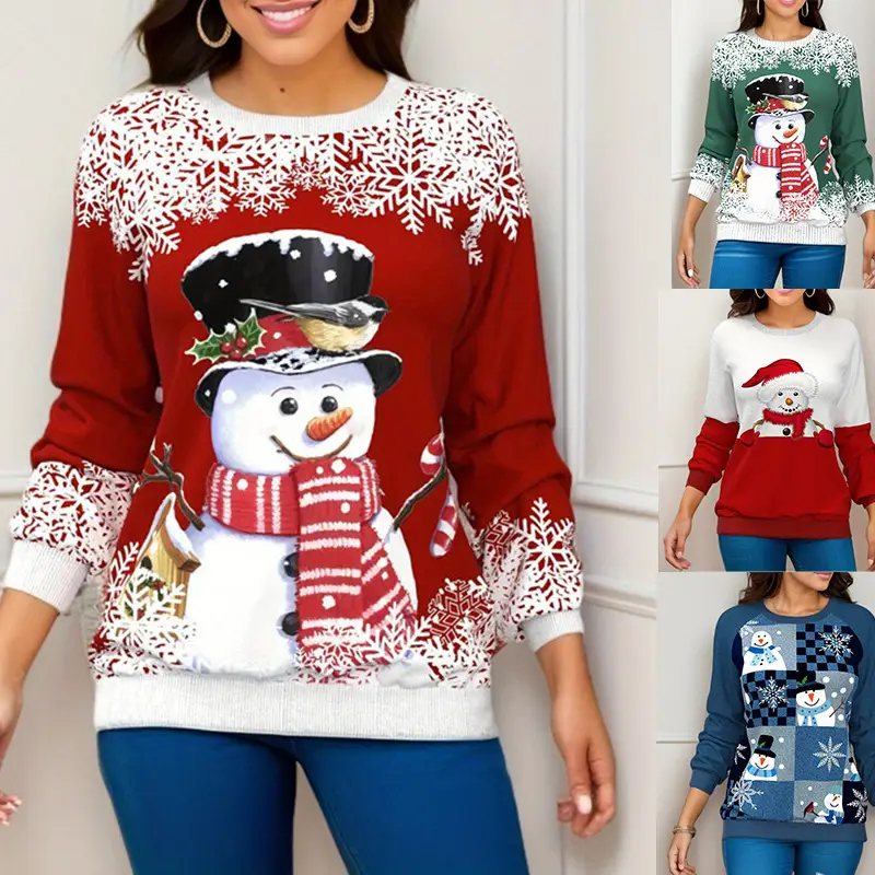 Women 2023 Christmas Snowman Sweatshirt Blue - Image 8