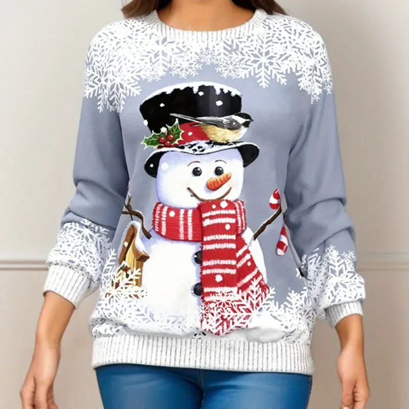 Women 2023 Christmas Snowman Sweatshirt Blue - Image 10