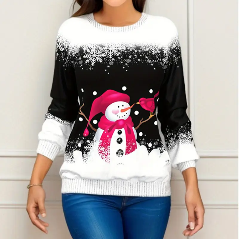 Women 2023 Christmas Snowman Sweatshirt Blue - Image 11