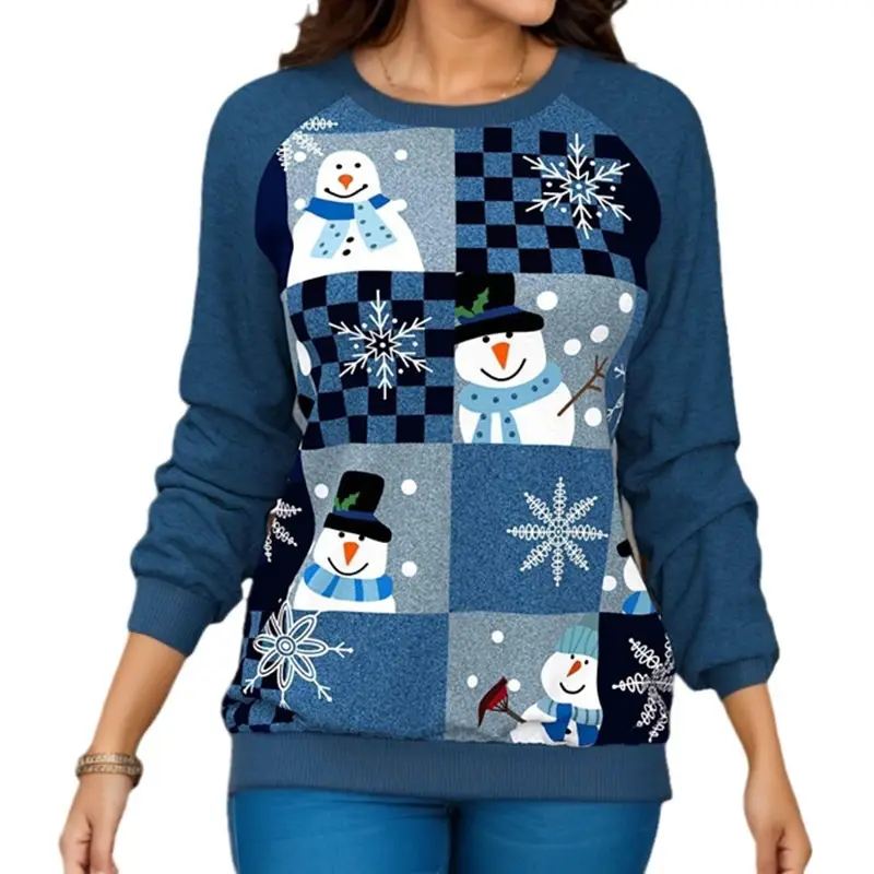 Women 2023 Christmas Snowman Sweatshirt Blue - Image 12