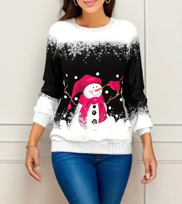 Women 2023 Christmas Snowman Sweatshirt Blue - Image 3
