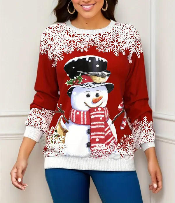 Women 2023 Christmas Snowman Sweatshirt Blue - Image 7