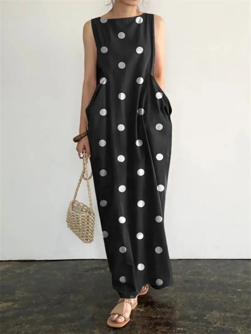 2023 Women's Polka Dot Long Skirt Pants Loose Casual Dress - Image 2