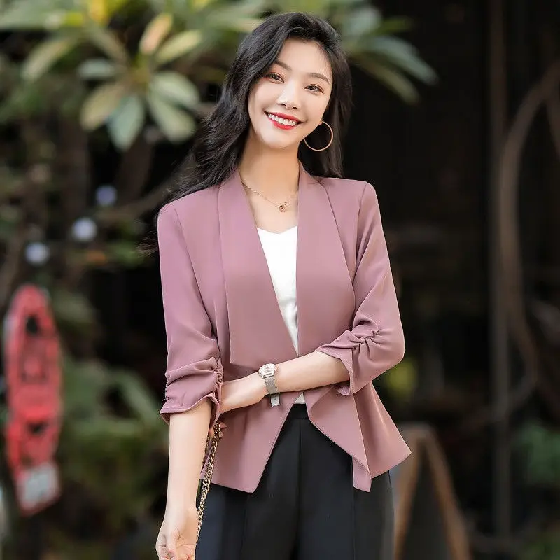 Women's Pink Seven-Point Sleeve Small Suit Jacket Spring Summer - Image 6