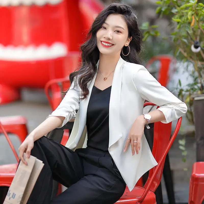 Women's Pink Seven-Point Sleeve Small Suit Jacket Spring Summer - Image 2
