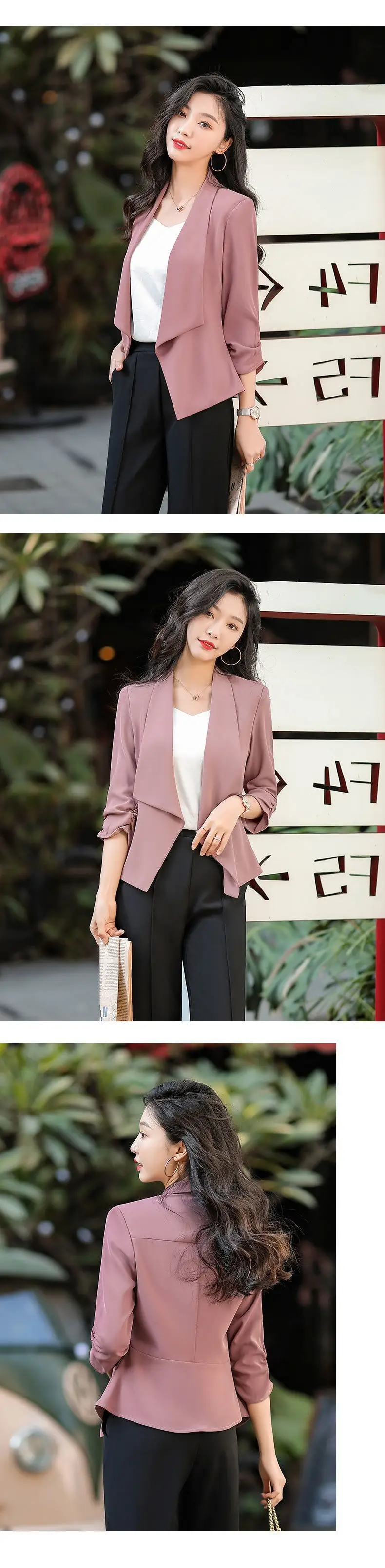 Women's Pink Seven-Point Sleeve Small Suit Jacket Spring Summer — feature 4