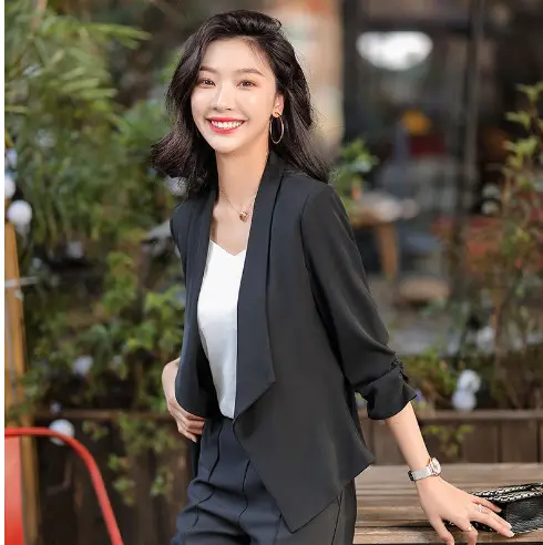 Women's Pink Seven-Point Sleeve Small Suit Jacket Spring Summer - Image 3