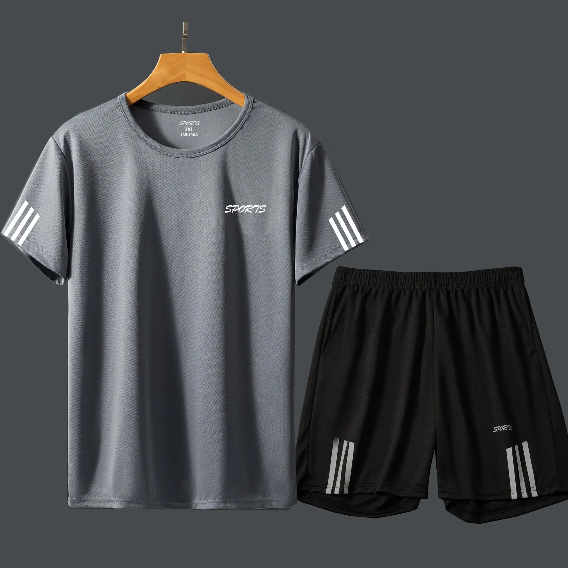 Men Blue Running Shorts Set with Black Shorts - Image 3