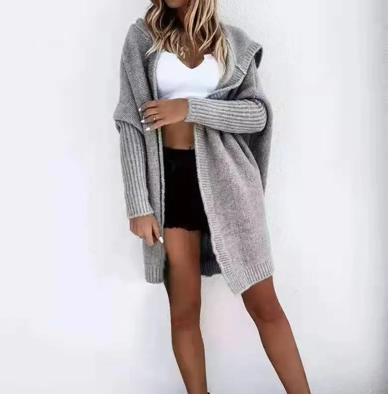 Women's 2025 Grey Knitted Hooded Sweater Jacket - Image 5
