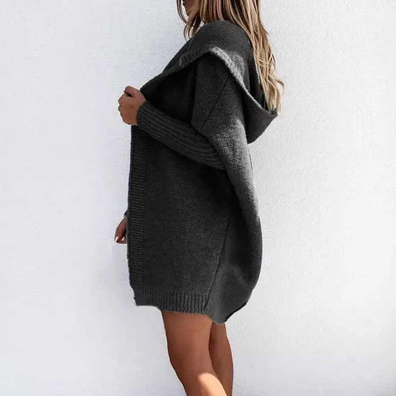 Women's 2025 Grey Knitted Hooded Sweater Jacket - Image 6