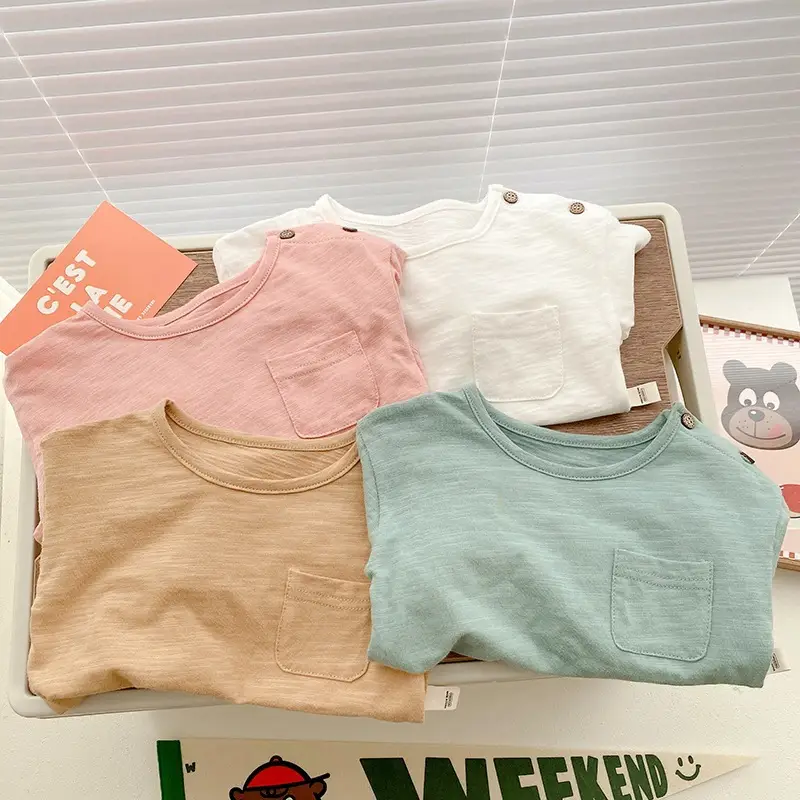 Boys' Bamboo Cotton T-Shirt Pink Beige 0-3Yr