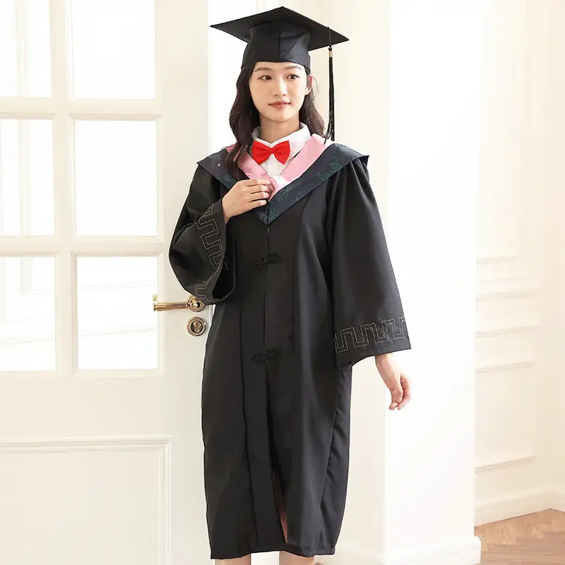 Bachelor's Graduation Gown Black V-Neck College Student - Image 21