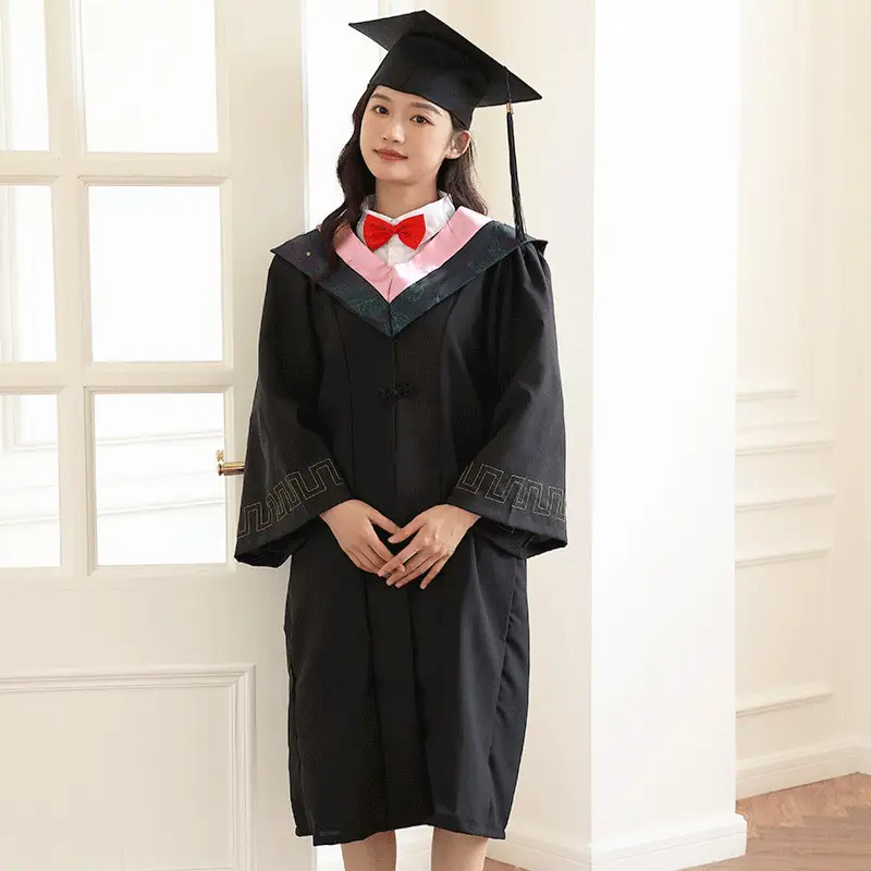 Bachelor's Graduation Gown Black V-Neck College Student - Image 22